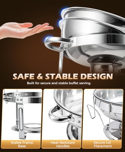 Chafing Dishes for Buffet Set,4 Pack 5QT Round Stainless Steel Chafing Dish Set, Food Warmers for Parties Buffet for Home Parties, Christmas Gatherings, Catering Events Complete Buffet Warmer Set - Image 3