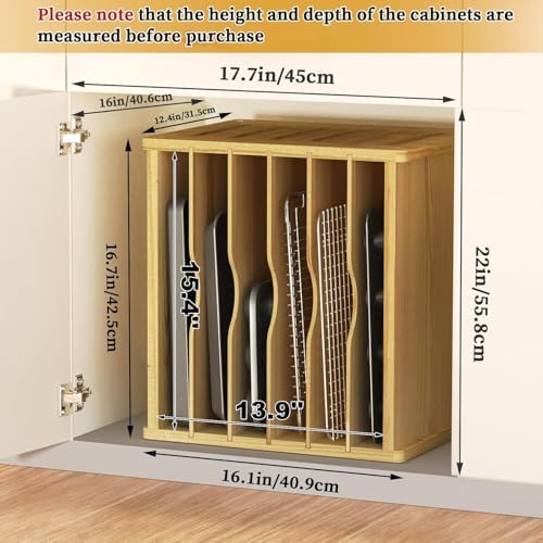 7 Tier Wood Tray Dividers for Cabinets, Cookie Sheet Organizer for Cabinet - Image 3