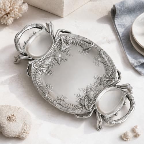 Arthur Court Crab Platter - Premium Aluminum Coastal Serveware for Entertaining - 24 x 13.5 Inches - Image 2