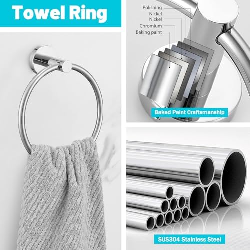 Chrome Bathroom Hardware Set,10 Pieces Towel Bar Towel Holder Set Includes Towel Bar, Toilet Paper Holder,Towel Ring and Towel Hook Wall Mount Bathroom Accessories Towel Racks for Bathroom - Image 4
