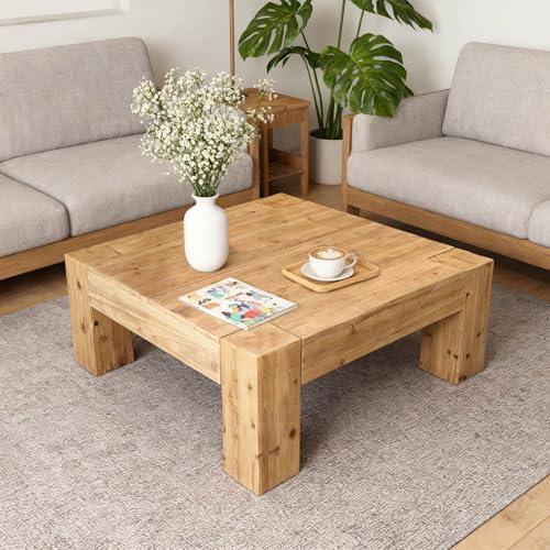 Rustic Wooden Coffee Table for Living Room, Big Square Coffee Table by Unknown