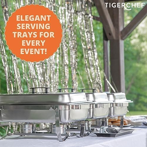 Complete Stainless Steel Chafing Dish Set by TigerChef, Buffet Food Warmer with Foldable Frame, Fuel Holders with Covers, Food Pans, Water Pan, Elegant Buffet Set for Parties, 8 Qt Capacity - Image 5