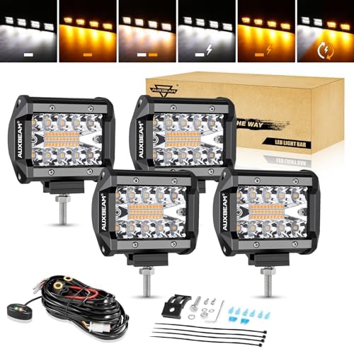 Auxbeam 4 Inch 240W LED Pods, Amber White Fog Light Strobe Lights, 4 Packs by Auxbeam