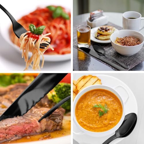 Pleafind 24Pcs Black Silverware Sets for 4 - Dishwasher Safe, Flatware Set with Steak Knives, Stainless Steel Cutlery Set, Include Forks Spoons and Knives Set, Utensil Sets for Home Restaurant - Image 7