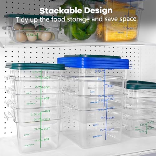 4 Pack Food Storage Containers with Blue Lids, 6.0 Qt - Square, Clear, Polycarbonate, for Restaurant Commercial Kitchen and Home party - Image 4