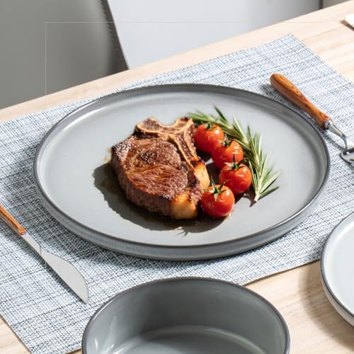 Dinnerware Sets for 4, 12 pcs Reactive Glaze Plates and Bowls Sets, Gary - Image 4