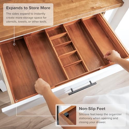 KitchenEdge Utensil & Junk Drawer Organizer, 18.5-33 in, Acacia - Image 6