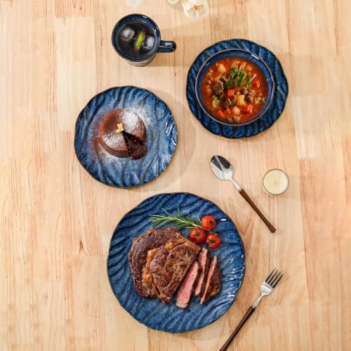 Ceramic Dinnerware Sets for 4, 16 pcs Plates and Bowls Sets, Reactive Glaze Ceramic Dish Set, Scratch Resistant, Microwave & Dishwasher Safe, Highly Chip and Crack Resistant Dishware sets, Ocean Blue - Image 7