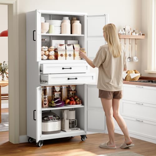 Yizosh 73" White Metal Garage Storage Cabinet with 2 Drawers - Image 2