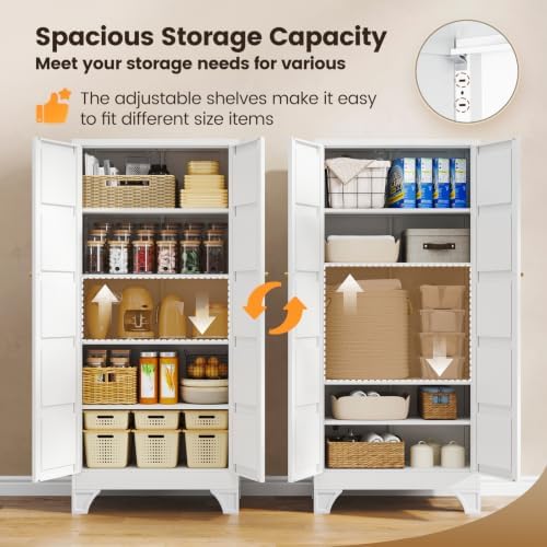 Yizosh Metal Storage Cabinet 71" White Kitchen Pantry Storage Cabinet - Image 4