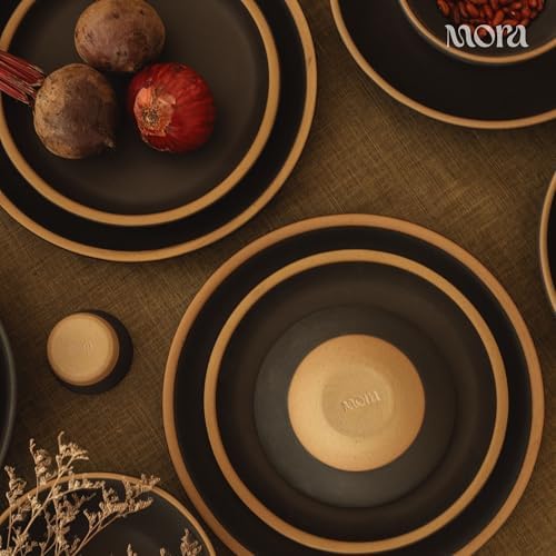 MORA Medium Dishes Set of 4, 30oz Ceramic Pottery Pasta Plate/Wide Bowls - Microwave, Oven and Dishwasher Safe - Liquorice - Image 6