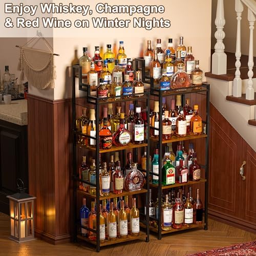 6-Tier Liquor Cabinet for Home Bar, Freestanding Stepped Wine Rack with Open Shelves for Whiskey & Coffee Syrup Storage, Corner Display Stand for Alcohol Bottle, Bar Cart Style for Living Room Kitchen - Image 3