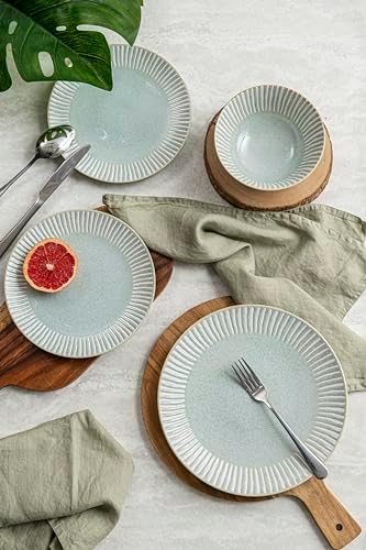 Bzyoo 12-Piece Reactive Blue Ceramic Dinnerware Set Bali Breeze Blue Elegant Table Setting for Every Occasion - Microwave & Dishwasher Safe Stackable - Image 5