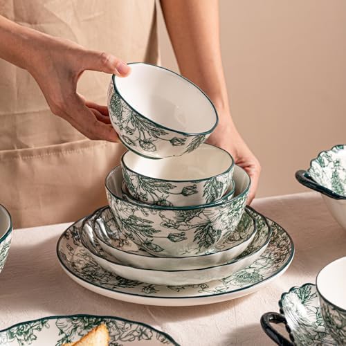 Ceramic Dinnerware Set, Series Kavara Ⅱ, (Green Rose) - Image 4