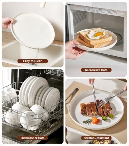 Lareina 18 Piece Dinnerware Sets for 6, Farmhouse Style Stoneware Plates and Bowls Sets, Embossed Boho Ceramic Dish Set, Scratch Resistant & Dishwasher Safe, Ivory White - Image 7