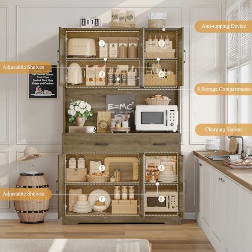 HOSTACK 71" Kitchen Pantry Storage Cabinet, Farmhouse Kitchen Hutch Cabinet - Image 5
