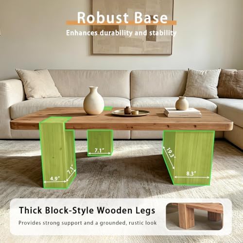 Rustic Wooden Coffee Table with 3 Thicked Legs, Big Rectangle Coffee Table - Image 4