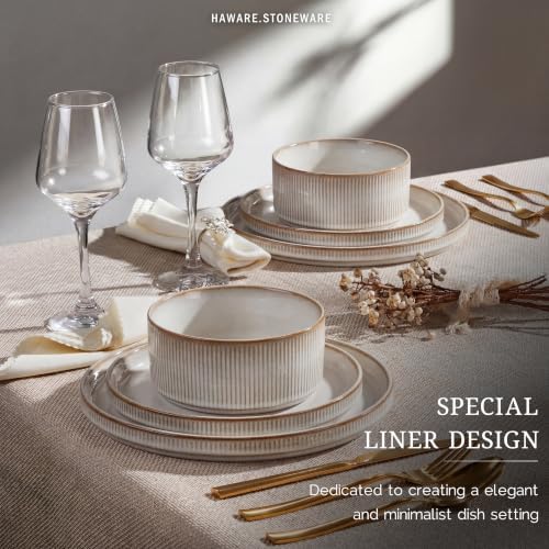 HaWare Dinnerware Sets, Plates and Bowls Set for 8, Reactive Dawn Beige - Image 4