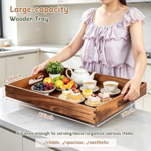 Wood Serving Tray with Handle, 22 x 18 Inch, Rectangle - Image 4