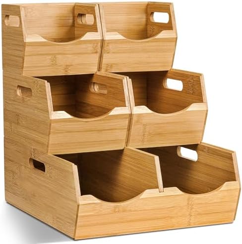 3-tier Stackable Bamboo Pantry Storage Bins, Potato & Onion Storage Baskets by BEWBOW