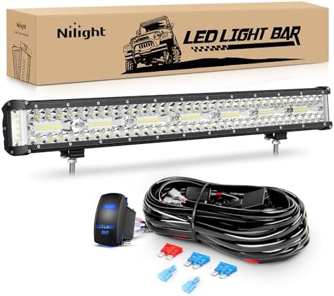 Nilight Side Shooter LED Light Bar 20 Inch Triple Row Spot Flood Combo Lights Work Lighting with 5Pin Rocker Switch Wiring Harness Kit for Off-Road Light on Truck SUV ATV UTV by Nilight