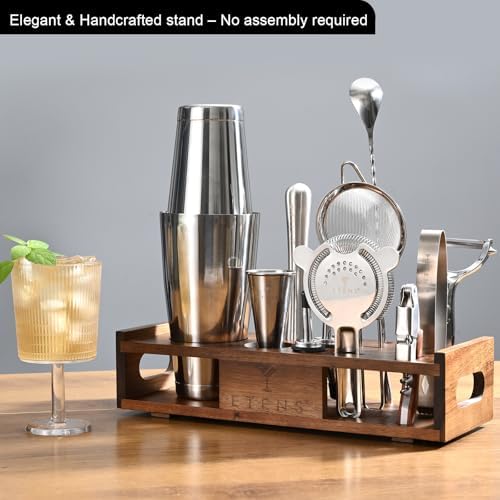 Premium 15-Piece Mixology Bartender Kit – Stainless Steel Cocktail Shaker Set with Wooden Stand | Professional Boston Shaker Bar Tool Set for Home & Expert Mixologists | Luxury Cocktail Making Gift - Image 3