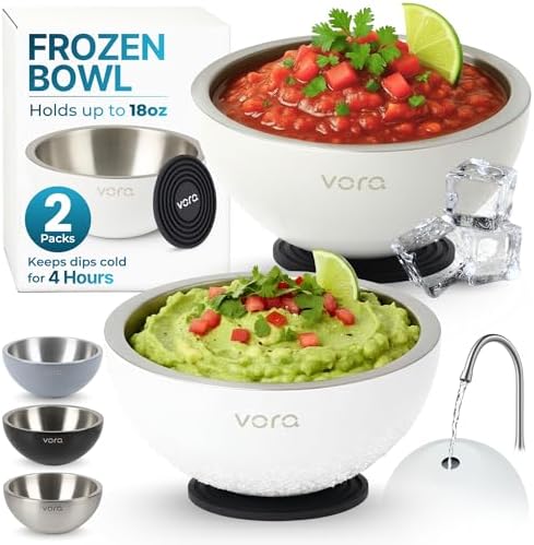 18oz White Stainless Steel Dip Chiller Bowl (2 Pack) by VORA