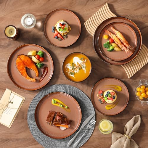 vancasso Plates and Bowls Sets, 18 Pieces Stoneware Dinnerware Sets for 6, Kitchen Dish Set Mircowave and Dishwasher Safe Ceramic Dishware, Dark Brown, Series AMBER - Image 2