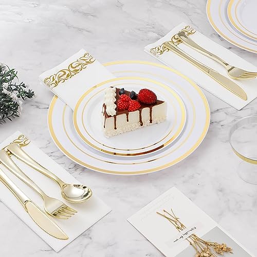 BESTVIP 175 PCS Disposable White and Gold Plastic Plates for 25 Guests - Image 3