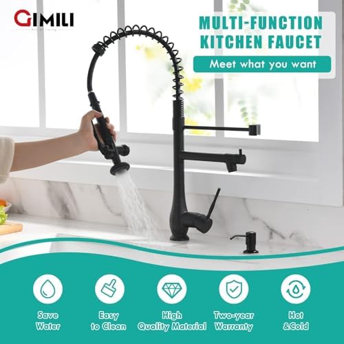 GIMILI Matte Black Commercial Kitchen Sink Faucet with Soap Dispenser - Image 5