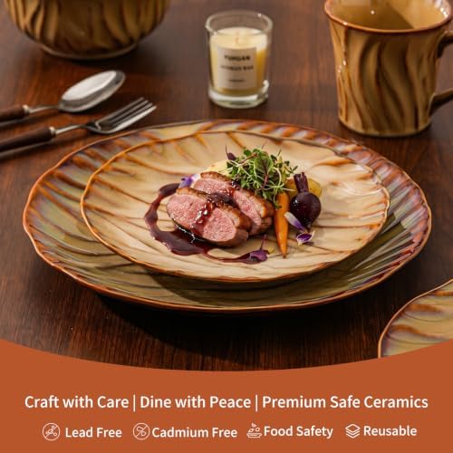 Ceramic Dinnerware Sets for 4, 16 pcs Plates and Bowls Sets, Reactive Glaze Ceramic Dish Set, Scratch Resistant, Microwave & Dishwasher Safe, Highly Chip and Crack Resistant Dishware sets, Honey Amber - Image 2