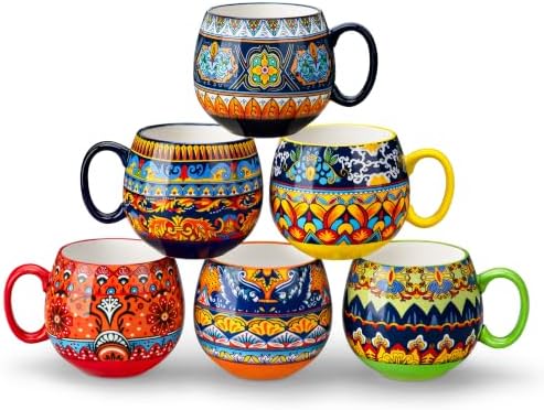 vancasso KRVI Bohemian Coffee Mugs Set of 6, 18 Oz Large Coffee Cups by vancasso