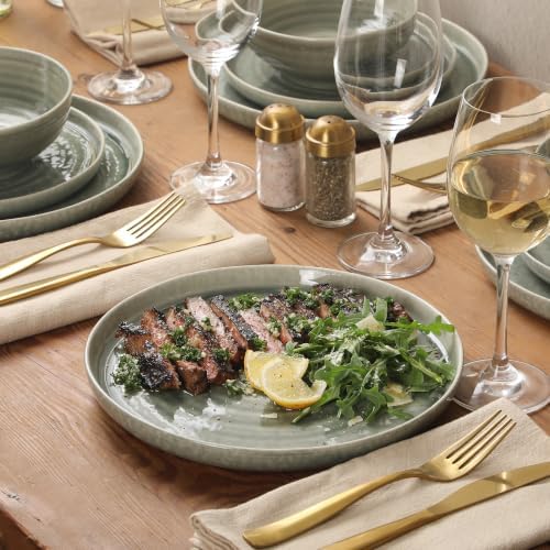Gibson Elite Eclipse Swirls Plates and Bowls Sets, 12-Piece Stoneware Dinnerware Sets, Reactive Glaze Dish Set - Green - Image 5