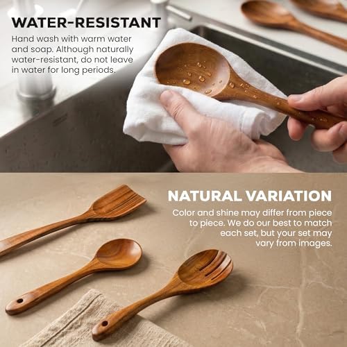 Zulay Kitchen 7-Piece Wooden Cooking Spoons Set – Heat-Resistant, Smooth Teak Utensils with Comfort Grip – Lightweight & Durable – Easy to Clean, Perfect for Non-Stick Cookware - Image 5