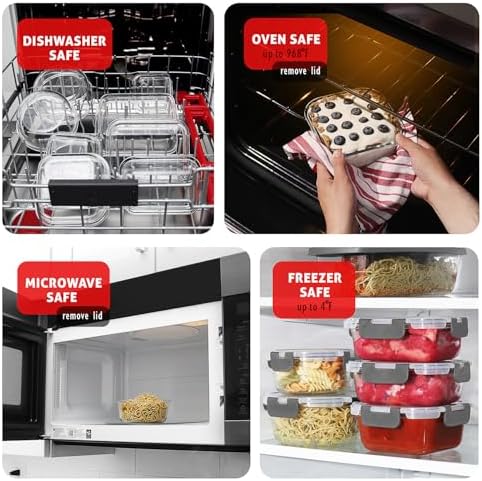 Nestl 48pc Glass Storage Containers with Lids, 24 Glass Food Storage Containers with 24 Airtight Lids for Pantry & Kitchen, Meal Prep Containers for Lunch, Oven Microwave & Dishwasher Safe, Gray - Image 4