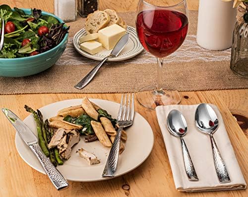 Hudson Essentials 40-Piece Hammered Silverware Set, 18/10 Stainless Steel - Image 2