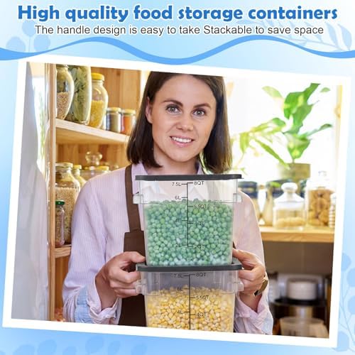 Suclain 2 Pcs Square Food Storage Container Polycarbonate Clear Food Container with Gray Lid Commercial Rice Storage with Gray Graduations for Commercial Kitchen(8 Qt) - Image 3