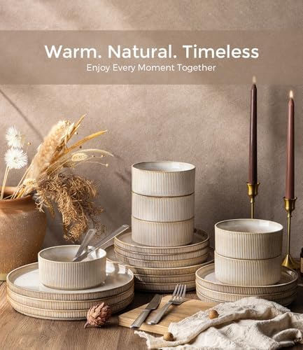 GBHOME Stoneware Dinnerware Sets for 4,12-Piece Plates and Bowls Set - Image 6
