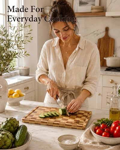 Butcher Block Cutting Board, 18" x 12" Checkered Cutting Board for Kitchen - Image 7
