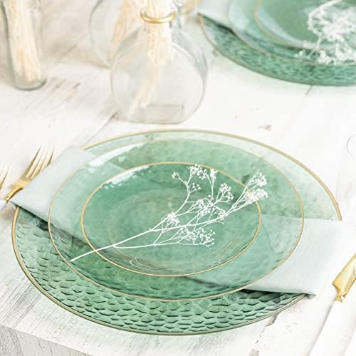 PLASTICPRO 32 Piece Combo Plates Set includes 16-7'' inch Plate & 16-10'' inch Plates Green Hammered Plastic Party Dish Premium ST patricks day Party Dishes - Image 2