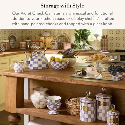 MACKENZIE-CHILDS Enamel Canister, Medium, Purple-and-White Violet Check - Image 2