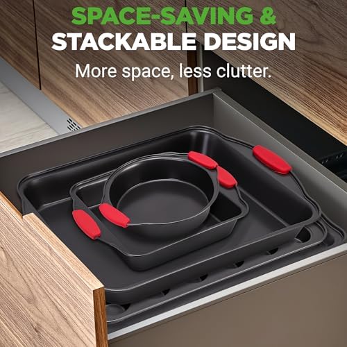 NutriChef 10-Piece Nonstick Kitchen Oven Baking Pans - Premium & Stylish Non-Stick Carbon Steel - Commercial Grade Restaurant Quality Metal Bakeware with Silicone Handles - Easy to Clean, NCSBS10S - Image 4
