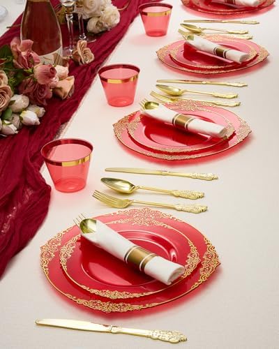 Goodluck 350 Piece Red Dinnerware Set for 50 Guests - Image 7