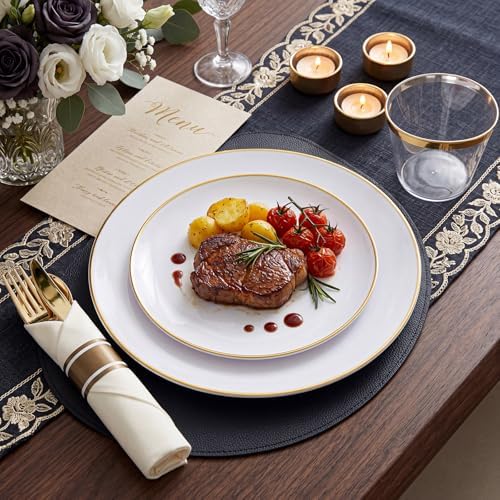 KIRE 350 PCS White and Gold Plates - Plastic Dinnerware Set for Halloween - Image 5