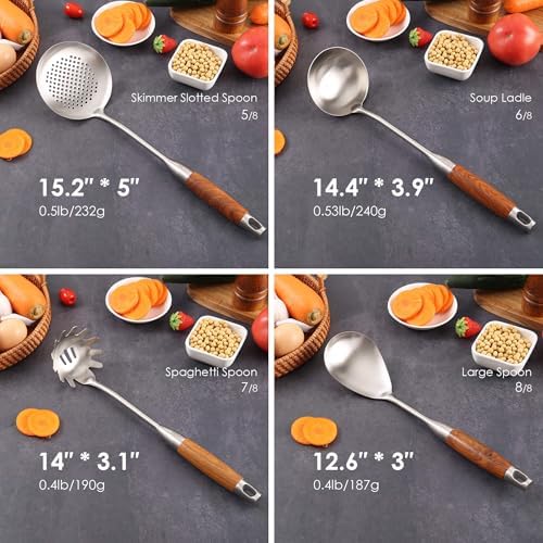 18/10 Stainless Steel Kitchen Utensils Set with Wooden Handle - Image 3