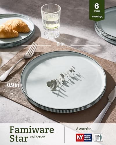 famiware Star Salad Plates for 6, 8 inches Plate Set, Stoneware Dinnerware, Small Dinner Plates for Dessert, Salad, Appetizer, Smoky Blue (Pack of 2) - Image 3