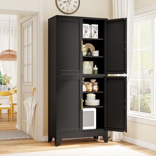 GAIOUS 75.2" Tall Metal Pantry Cabinet, Black Storage Cabinets with 4 Door - Image 2