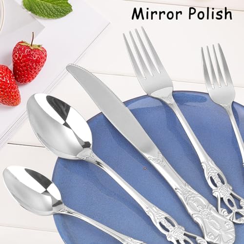 Retro Royal Silverware Set With Gift Box, 60-Pieces Cutlery Set Utensils Stainless Steel Flatware For 12 MIKIWAY Kitchen Tableware Set For Gifts Festive, Dishwasher Safe, Mirror Polishing - Image 5