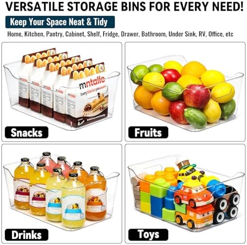 12 PACK Multi-Use Clear Plastic Storage Bins for Organizing w/ Labels - Home, Kitchen, Pantry, Bathroom, Office, Cabinet Shelf Organizer Bins - SOHO Collection, RV, Fridge Organization Containers -XL - Image 5
