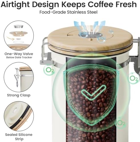 Veken Coffee Canister with Window, Airtight Stainless Steel Container, 22OZ - Image 3